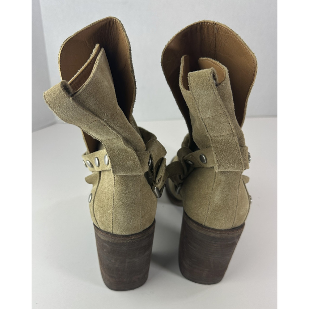 See By Chloe Belted Studded Suede Ankle Boot Tan Brown Women's Size 40.5 Booties - Picture 6 of 16